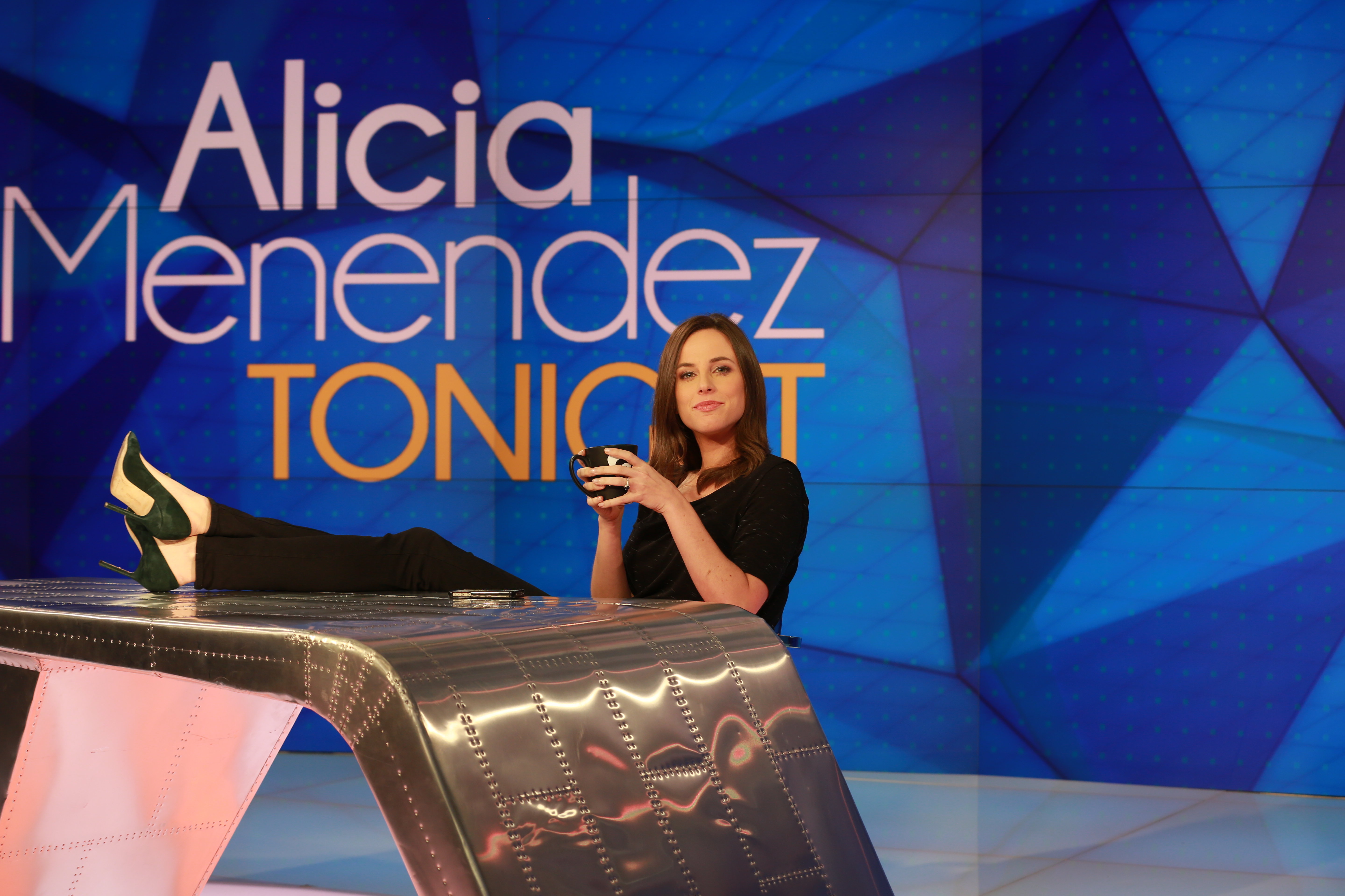 Alicia on the set of AM Tonight